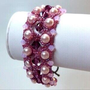 Wide Handmade Purple Beaded Toggle Bracelet